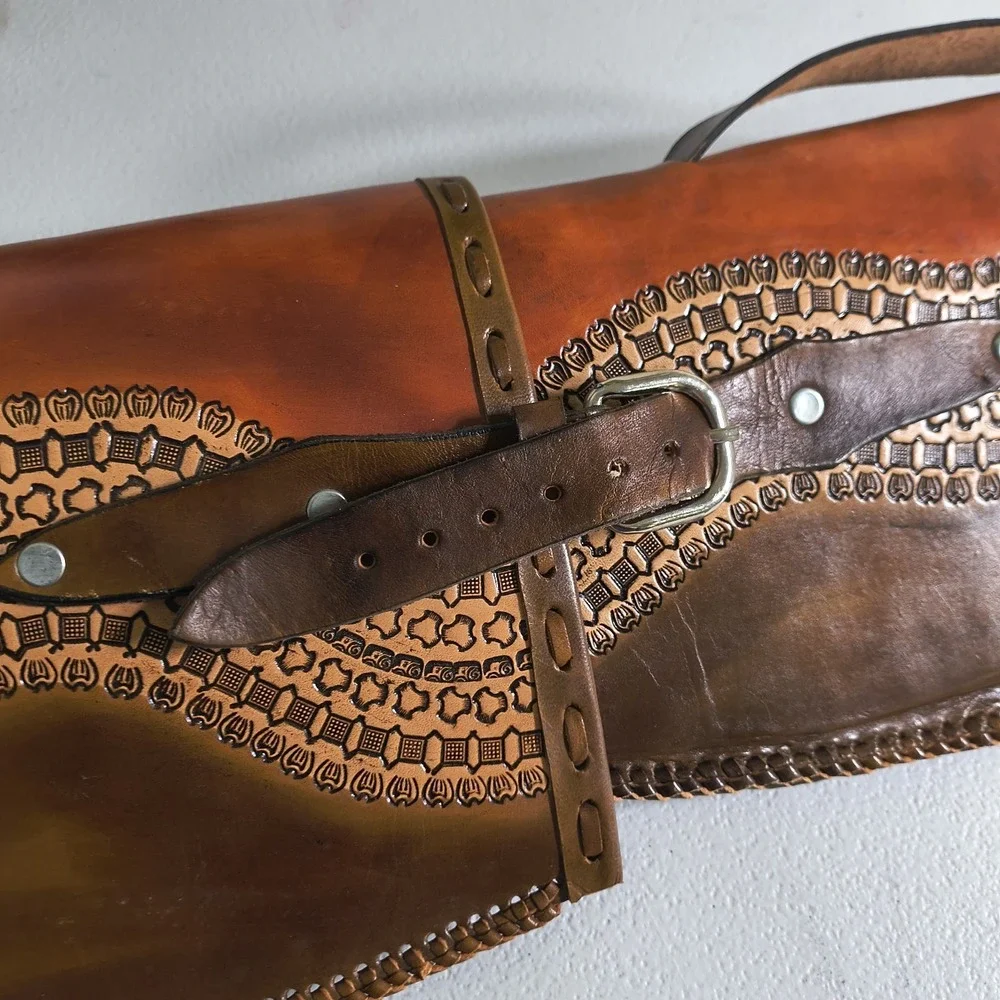 Vintage Hand Tooled Long Horn Skull Leather Rifle/ Shotgun Scabbard / Gun Case